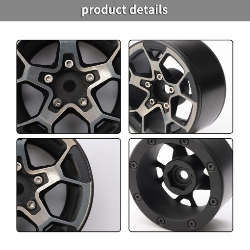 Rchobbytop Ruedas de 1.9 pulgadas de aluminio de servicio pesado con bloqueo de cuentas y tuercas de bloqueo de ruedas para camiones RC Crawler TRX-4 SCX10 II Jeep JLU Wrangler RC4WD Gmade, Negro/Plata - Imagen 4