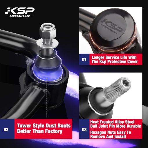 Brazos de control superior KSP de 2-4 pulgadas Compatible con Ford F-150, Kits de suspension Brazos tubulares negros de alineacion Levante 2 a 4” para 2004-2020 F150, Brazos de suspension de repuesto de fabrica, 2da Generacion - Imagen 2