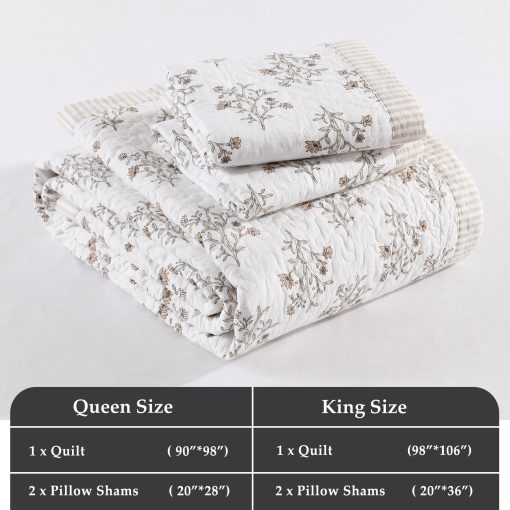 Edredon tamano King CozyStitch, 100% algodon, juego de conforter moderno granjero tamano King, Colcha blanca/almedra, Colcha reversible ligera floral Juego de ropa de cama para todas las estaciones, 3 piezas - Imagen 6