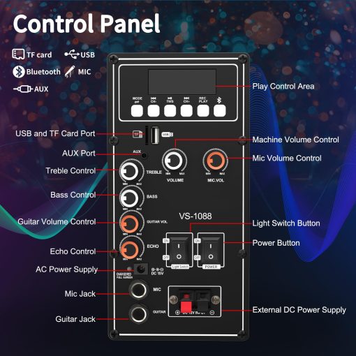 Maquina de Karaoke VeGue para Adultos y Ninos, Altavoz Bluetooth Sistema PA con 2 Microfonos Inalambricos, Subwoofer de 10'', Luz de Bola LED de Discoteca, Maquina de Canto para Karaoke en Casa, Fiesta, Iglesia (VS-1088) - Imagen 6