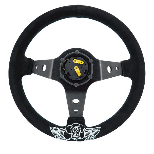 Volante Personalizado de Rosa 350mm Profundo de 6 Pernos Para Volante Deportivo JDM Incluye Boton de Claxon de Gamuza - Imagen 6