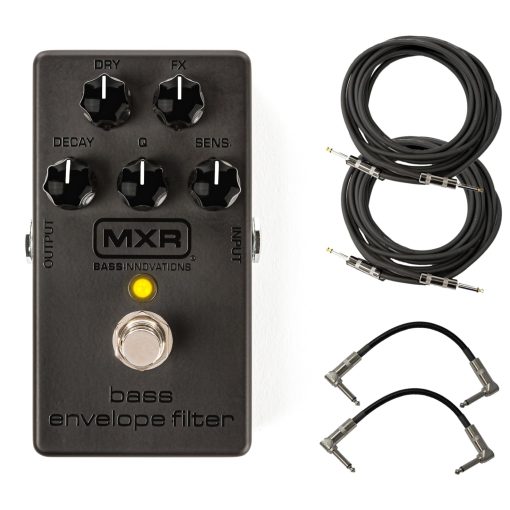 Pedal de Filtro de Envoltura para Bajo MXR M82 - Serie Blackout - Pack con 2 Cables de Instrumento y 2 Cables de Parche