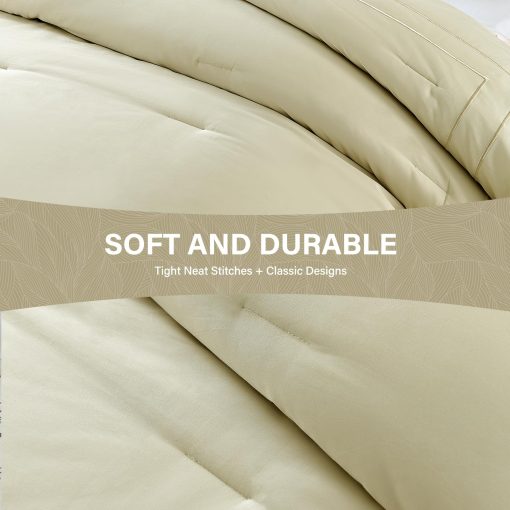 Juego de Edredon Queen SahSahCasa, Juego de Ropa de Cama Acolchado y Esponjoso, Edredon de Algodon 100%, Edredon de Saten con Bordado de Puntada, Edredon Ligero para Cama Queen Size, 90" x 90", 3 Piezas, Champagne Beige - Imagen 6