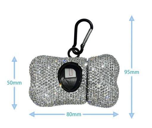 Porta Bolsas para Recoger Cacas de Perro con Brillantina - Dispensador de Bolsas para Mascotas con Mosqueton Metalico (Negro) - Imagen 3