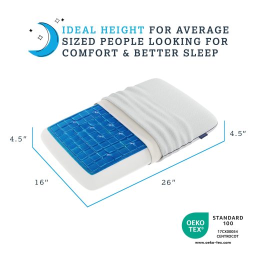 Almohada de Gel Refrigerante Technogel Deluxe - Alivio del Dolor de Cuello y Hombros, Espuma de Memoria Inodora, Sueño Fresco para Durmientes de Estomago y Espalda, Forma Estandar con Funda de Refrigeracion Lavable, Firmeza Media - Imagen 2