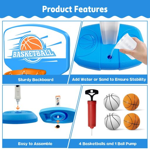 Aro de Baloncesto Ajustable en Altura para Ninos, Aro de Baloncesto para Ninos con 4 Pelotas y Bomba para Uso en Interiores y Exteriores, Aro de Baloncesto para Piscina, Juguete de Baloncesto para Ninos y Ninas - Imagen 5