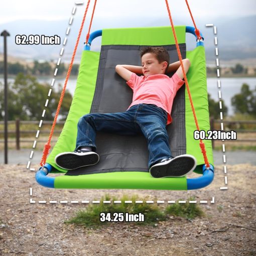 Columpio de plataforma gigante de 60 pulgadas con capacidad de 700 lb para ninos y adultos - Verde Durable Marco de Acero Impermeable Cuerdas Ajustables Facil de Instalar Diversion - Imagen 2