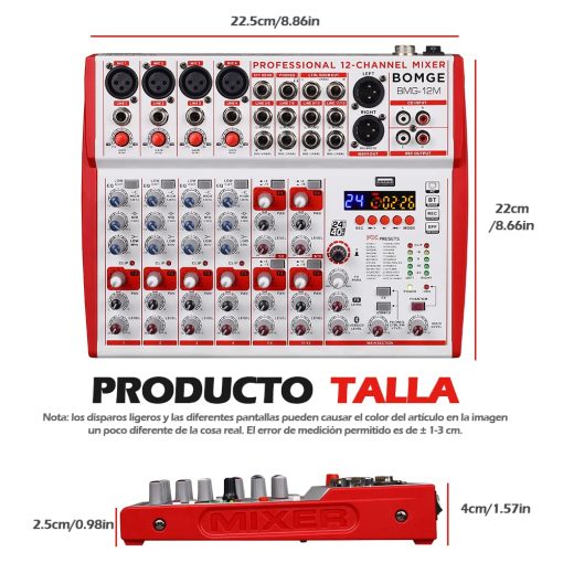 Mezcladora de sonido BOMGE de 10 entradas con preamplificadores de microfono y compresores, 24DSP, bluetooth, Alimentacion 48V, EQ britanico e Interfaz USB/Audio para grabacion, karaoke y podcast. (10M-10 Canales) - Imagen 7