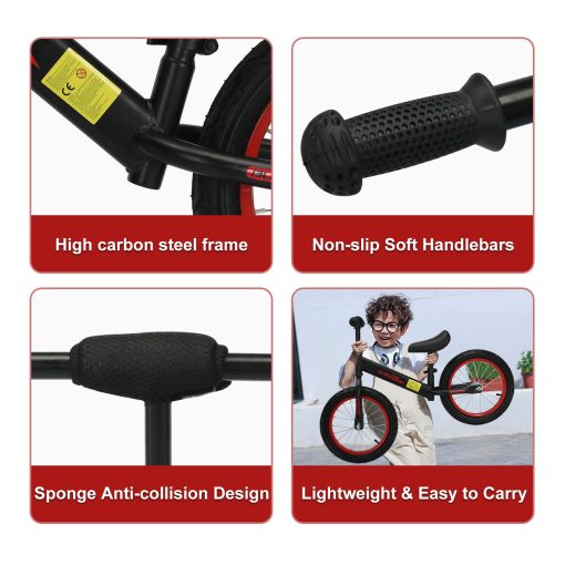 Bicicleta de Equilibrio Bueuwe de 16 pulgadas para Ninos y Ninas de 4 5 6 7 8 anos, Bicicleta sin Pedales para Ninos, Bicicleta de Entrenamiento para Ninos con Asiento Ajustable, Mejor Regalo, Negro - Imagen 7