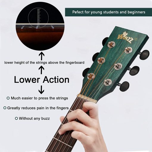 Serie WINZZ HAND RUBBED - Guitarra Acustica Dreadnought de 36 Pulgadas 3/4, Paquete de Guitarra Acustica, Verde Cazador Oscuro - Imagen 3