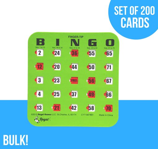 Tarjetas de Bingo Regal Finger-Tip con Ventanas Deslizantes - 200 Tarjetas de Bingo - Ideal para Noche de Diversion Familiar - Sin Fichas ni Marcadores Necesarios - Verde - Imagen 3