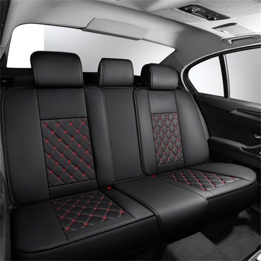 ANKIV Juego Completo para 5 Asientos Fundas de Asiento para Coche Universales Transpirables Impermeables Antideslizantes de Cuero para Sedan SUV Pickup Truck (Negro Rojo, Juego Completo 5 Asientos) - Imagen 3