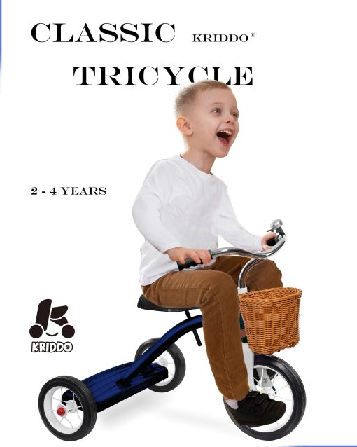 Triciclo clasico de metal para ninos y ninas de 2 a 4 anos, regalo para ninos y ninas, triciclo para ninos de 1 a 3 anos, resistente plataforma trasera, direccion deluxe y agarre ergonomico, para interior y exterior, azul - Imagen 2