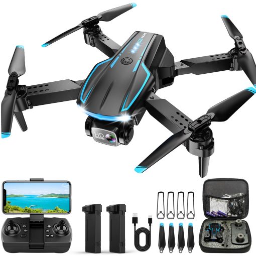 Mini Drone con Camara, Drone FPV Plegable con Altitud Estable, Control de Gravedad, Seguimiento Automatico, Vuelo de Trayectoria, Lente Ajustable de 90?, Despegue con una Tecla, 2 Baterias, Drones para Adultos y Ninos
