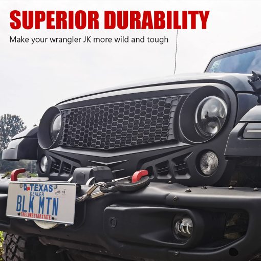 Parrilla Delantera con Rejilla de Malla Negro Mate Para Jeep Wrangler 2007-2018 Rubicon Sahara Sport JK - Imagen 5
