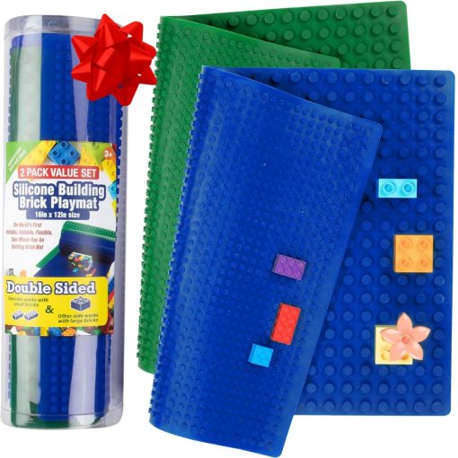 Tapete de Juego de Bloques de Construccion de Silicona SCS Direct - Set Azul/Verde de 16" Rollable y Portatil de Doble Cara para Mesas de Actividades - Compatible y Ajuste Perfecto con Todas las Principales Marcas de Bloques de Construccion, Regalo de Navidad - Imagen 9