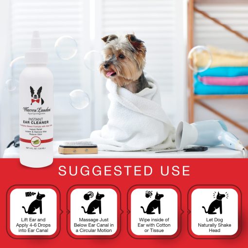 Limpiador instantaneo de oidos para mascotas Warren London - Gotas para oidos de perro con Aloe para prevenir irritacion | Hecho en EE. UU. | 12oz - Imagen 4