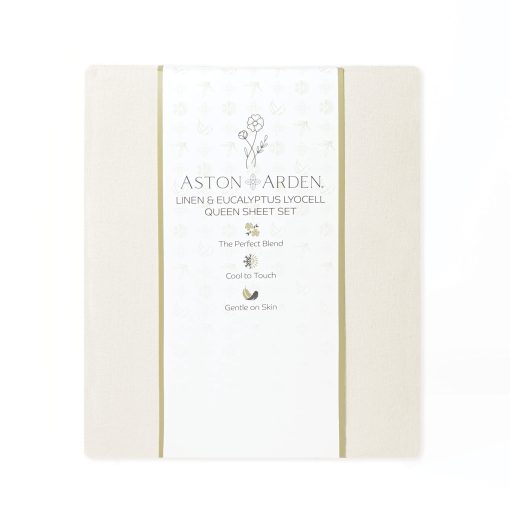 Juego de sabanas de lino de eucalipto Aston & Arden - Sabanas de cama clasicas y sostenibles de Lyocell Tencel para un sueno fresco, suave, transpirable y comodo, California King, Crema de Latte - Imagen 7