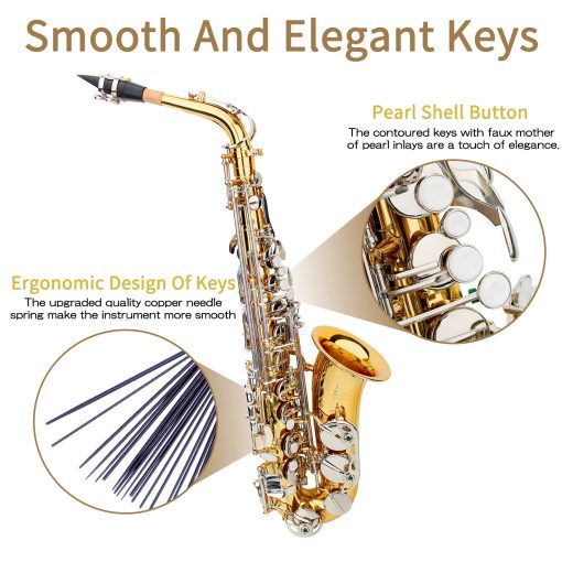 Saxofon Alto en Mi b, Saxofon Alto, Saxofon, Saxofon Alto, Saxofon para Principiantes, Saxofon para Adultos, Saxofon Adulto, Saxofon para Estudiantes, Saxofon Alto, Saxofon para Estudiantes, Dorado y Plateado - Imagen 2