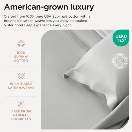 Juego de Sabanas de Algodon Supima Threadmill Luxury, Juego de Sabanas de Algodon Suave de 1000 Hilos para Cama Queen, Juego de Sabanas Grises Claro para Cama Queen de 4 Piezas, Calidad de Hotel 5 Estrellas Juego de Sabanas de Bolsillo Profundo - Imagen 3