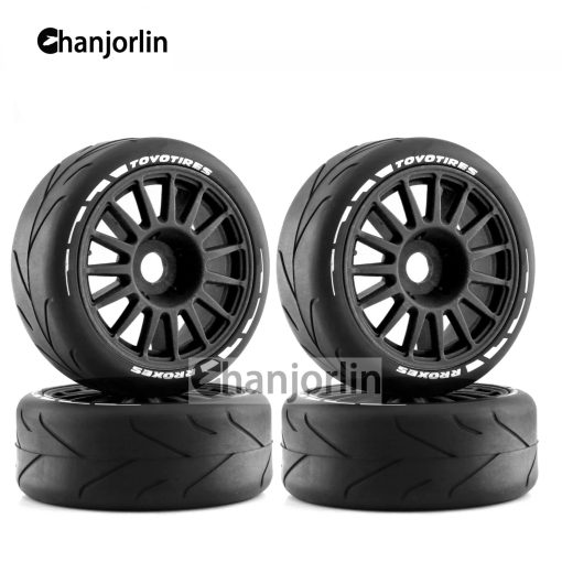 Llantas y Ruedas de Coche de Rally RC 1/8 17mm Hex 103mm Neumaticos de Goma para Coche de Carreras en Carretera RC a Escala 1:8 HPI WR8 HSP Hobao ARRMA Redcat Losi Kyosho VRX RC Rally Drift Car 4PCS (Negro A) - Imagen 3