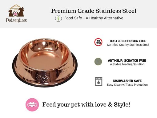 Tazon de Comida Antideslizante Melzon Petsentials para Mascotas, Acero Inoxidable de Grado Premium - Elegante Bronce | Pequeno, 18oz (Paquete de 5) - Imagen 3