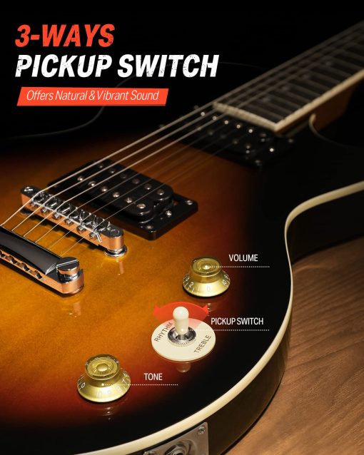 Guitarra Electrica Donner 39 Pulgadas Cuerpo Solido Principiante Kit Sunburst Tamano Completo, con Bolsa, Correa, Cable, para Principiantes, DLP-124S - Imagen 3