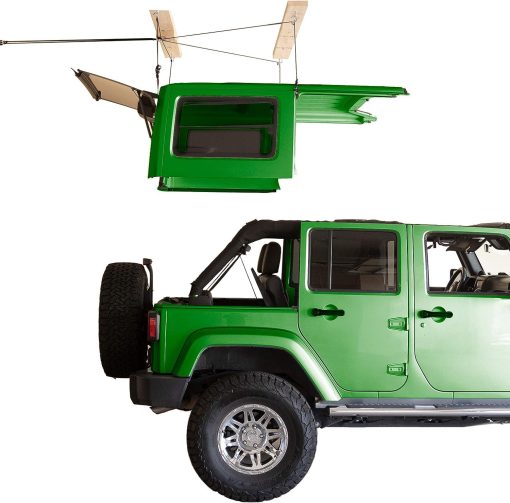HARKEN - Polipasto de almacenamiento para techo duro de garaje para Jeep Wrangler y Ford Bronco, Auto-nivelante, Sistema anti-caidas seguro, Operacion facil para una sola persona, Capacidad de 45-175 libras - 7803.JEEP6T