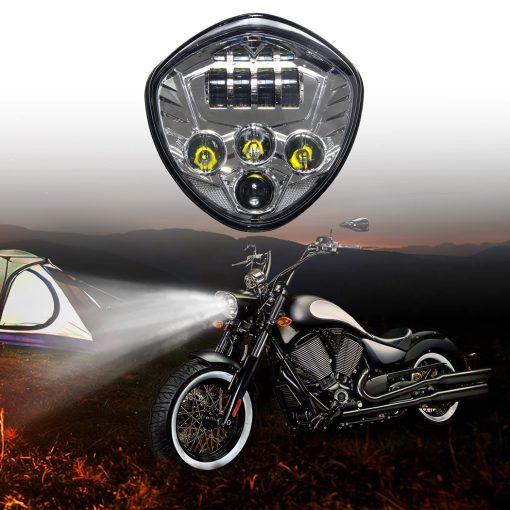 Asamblea de Faro LED IP-67 Headlight Cromado Lampara Frontal Compatible con Victory Motorcycle Cross Roads Country Tour Magnum Vegas Hammer Boardwalk Kingpin 2005-2018