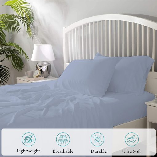 Juego de Sabanas King Bunny's Home Cooling Azul Cielo de Lujo en Algodon Egipcio 4 Piezas Juego de Sabanas King Suaves Sabanas King Size de 1000 Hilos con Bolsillo Extra Profundo de 17 Pulgadas Juego de Sabanas de Sabana de Hotel Tejido Saten - Imagen 3