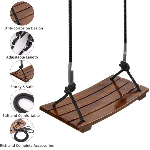 Columpio de madera anticorrosiva PELLOR, Asiento de columpio de madera resistente al agua para interiores y exteriores para ninos y adultos 17.7x7.9x0.6 pulgadas - Imagen 9