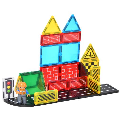 Set de Carreteras de Azulejos Magneticos - Juguetes de Construccion de Ciudad, Bloques Magneticos con Grua Magnetica Extensible y Coche, Juguetes para Ninos y Ninas de 3+, Regalos de Juegos Creativos para Ninos - Imagen 2