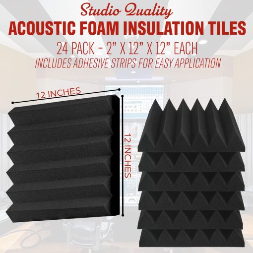 Paquete de 24 Paneles Acusticos de 2 Pulgadas A2S con Pegatinas Adhesivas - Ignifugos - Certificados por SGS - Paneles de Espuma Insonorizante - No Toxicos - Calidad Superior - Ideal para Insonorizacion de Hogar y Estudio - Alta Densidad - Imagen 2