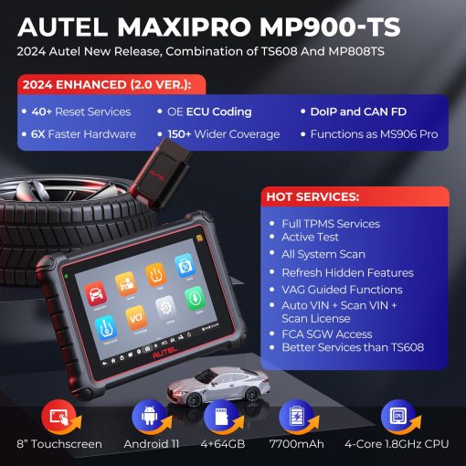 Escaner Autel MaxiPRO MP900-TS: Avance al nivel de MP808S-TS, MP808BT Pro, MS906TS con DoIP CAN-FD, 40+ Servicios, Codificacion de ECU OE, Programacion TPMS Relearn, Prueba Bidireccional, Escaneo de Todos los Sistemas, FCA SGW - Imagen 2