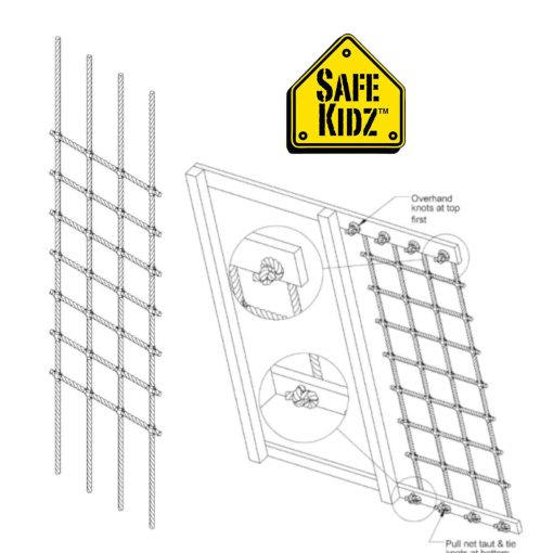 Red de escalada Safe-Kidz Cargo, Escalera de cuerda de poliester 100%, 96" L x 30" W + Broca e Instrucciones - Imagen 2