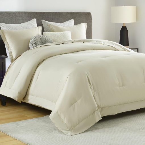 Juego de Edredon King SahSahCasa, Set de Ropa de Cama Esponjoso, Edredon de Algodon 100%, Edredon Acolchado Ligero para Cama King Size, 104" x 90", 3 piezas, Champagne Beige - Imagen 2