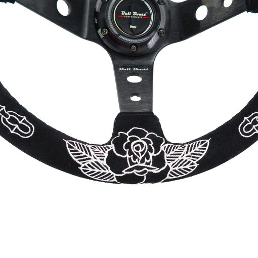 Volante Personalizado de Rosa 350mm Profundo de 6 Pernos Para Volante Deportivo JDM Incluye Boton de Claxon de Gamuza - Imagen 5