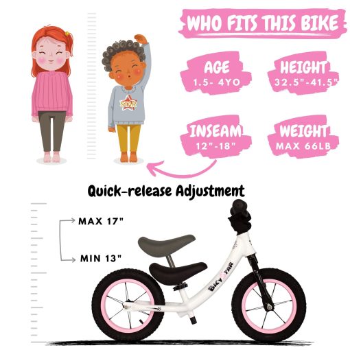 Bicicleta de Equilibrio bicystar para Niños 2-4, Llantas de Aire, Bicicleta sin Pedales para Niños Pequeños, Bicicleta de Empujar, Juguete Exterior para Niñas y Niños, Blanca - Imagen 2