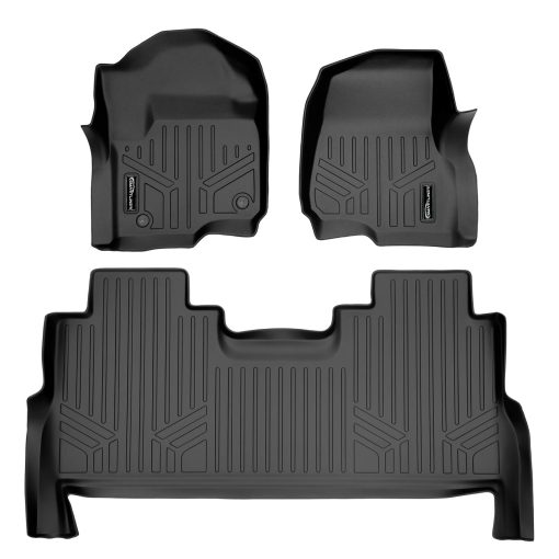 Juego de tapetes para piso SMARTLINER de 2 filas en negro compatible con Ford F-250 / F-350 Super Duty Crew Cab con asientos de cubo de 1ra fila 2017-2022