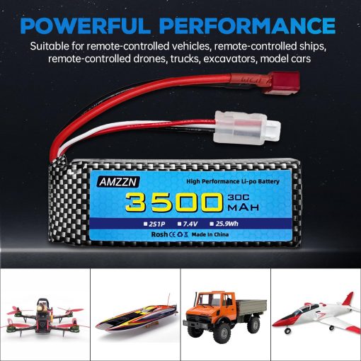 Paquete de 2 Baterias Lipo de 7.4V 3500mAh 30C con T-Plug y Cargador USB para MJX H16 H16P H16E H16GT H16BM H16DR H16PL 14301 Coche RC de Alta Velocidad Modelo de Coche de Drift Upgrade Battery (2 Baterias + 2 USB) - Imagen 6