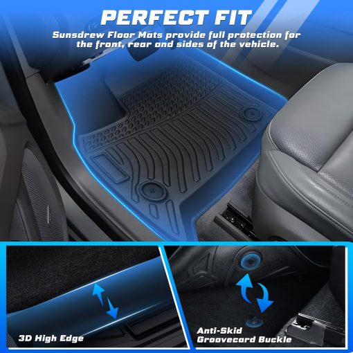 Tapetes para Piso Sunsdrew para Chevrolet Chevy Traverse 2018-2023 2024 de 8 Asientos Accesorios Todo Clima Protectores de Piso de 3 Filas Juego de Tapetes de TPE Alfombras de Proteccion Impermeables/Duraderas/Inodoras Negro - Imagen 3
