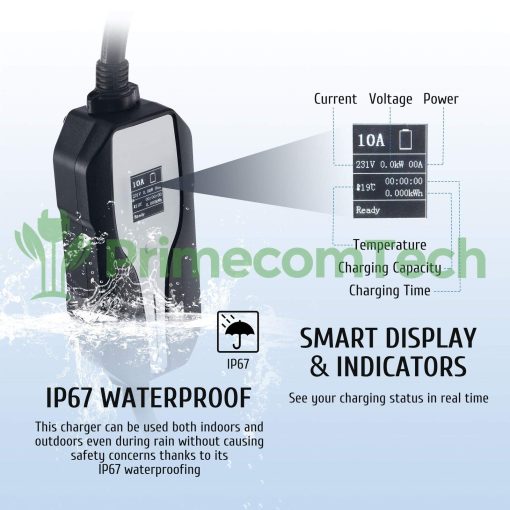 Cargador de Vehiculo Electrico (EV) Nivel 2 Primecomtech Amperaje Ajustable (10Amp - 16Amp - 20Amp - 24Amp - 32Amp) Cable de 30 pies EVSE Hibrido Enchufable (50 FT, 10-30P) - Imagen 8