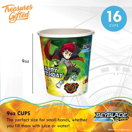 Juego de fiesta oficialmente autorizado de BEYBLADE BURST de Treasures Gifted - Sirve 16 invitados Set definitivo de suministros para fiestas BEYBLADE - Suministros para fiestas de cumpleaños de BEYBLADE - Manteles, platos, pancarta y mas de BEYBLADE - Imagen 6