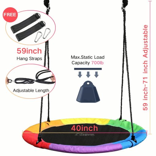 Columpio de arbol de 40" con Plato para Ninos y Adultos, Capacidad de Peso de 700 lb, Columpios de Plataforma con Correas Colgantes y Cuerdas Ajustables para Exterior, Asiento de Columpio Seguro y util para Ninos en el Patio Trasero - Imagen 3