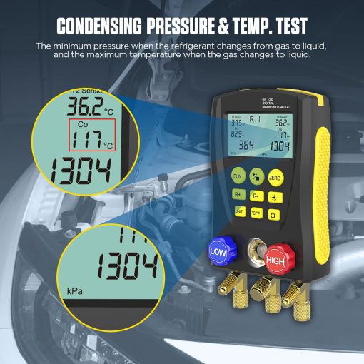 Medidor de Presion de Manifold Digital de Refrigeracion HVAC Prueba de Fugas de Prueba de Presion de Vacio de Temperatura con 3 Mangueras Incorporadas 89 Base de Datos LM120 - Imagen 4