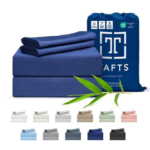 Juego de sabanas King Size Tafts 100% Viscosa derivada del Bambu, Bolsillos Profundos de 17 Pulgadas, Suaves, Sedosas, Sabanas Refrescantes, Doble Costura, Promesa de Calidad de por Vida (Azul Marino)