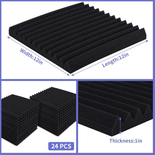 24 Paquete de Paneles Acusticos, 1" X 12" X 12" Paneles de Espuma Acustica, Paneles de Espuma Insonorizante, Paneles Autoadhesivos Insonorizantes a Prueba de Fuego, Cunas de Insonorizacion, Tratamiento Acustico de Espuma para el Hogar - Imagen 4