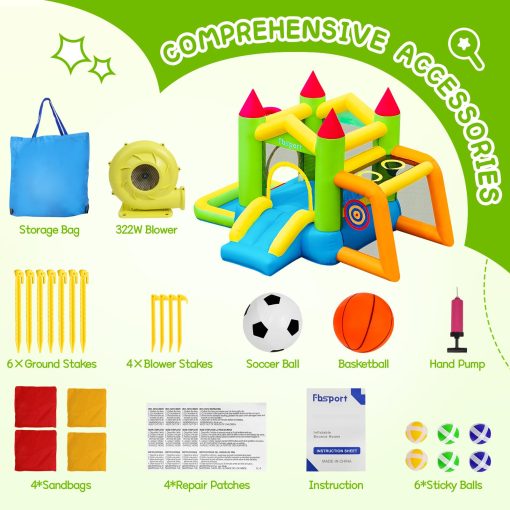 Casa Inflable con Tobogan FBSPORT para Ninos, Castillo Saltarin con Parque de Pelotas, area de Salto y Futbol, Lanzamiento de Sacos de Arena, Disparo de Pelotas, Aro de Baloncesto para Uso Interior y Exterior - Imagen 7