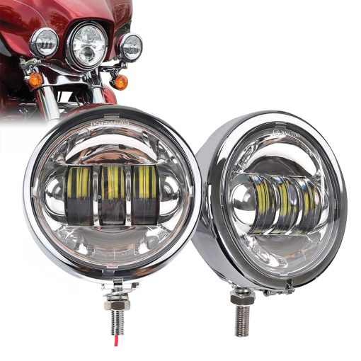 Luces LED de Niebla para Motocicleta SKTYANTS de 4.5 Pulgadas con Soporte de Cubo para Touring Electra Glide (Cromo)