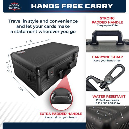 Estuche de tarjetas clasificadas de Hobby Defense Premium de 4 filas con candado de combinacion TSA, espuma DuraGuard, 8 separadores, almohadilla de asa y correa para el hombro. Capacidad para hasta 140 tarjetas clasificadas por PSA, BGS, CSG, SGC (Diamante Negro) - Imagen 6